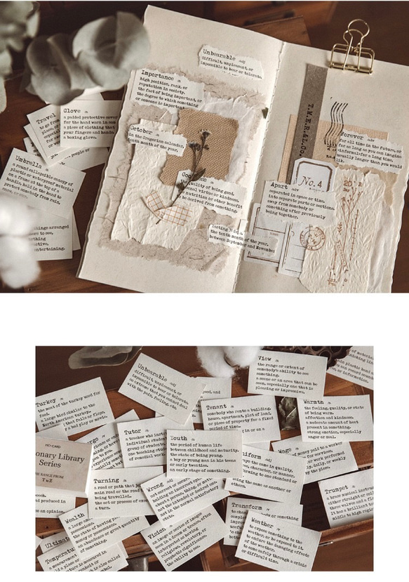 【P44】コラージュ 素材 紙ものセット 海外 シート  文庫シリーズ 豆本 辞書 メモ帳 ミニ カード 紙もの 8枚目の画像