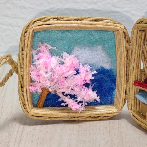 ミニチュア クラフトバンド 春 桜の置物 LEDライト付き その他