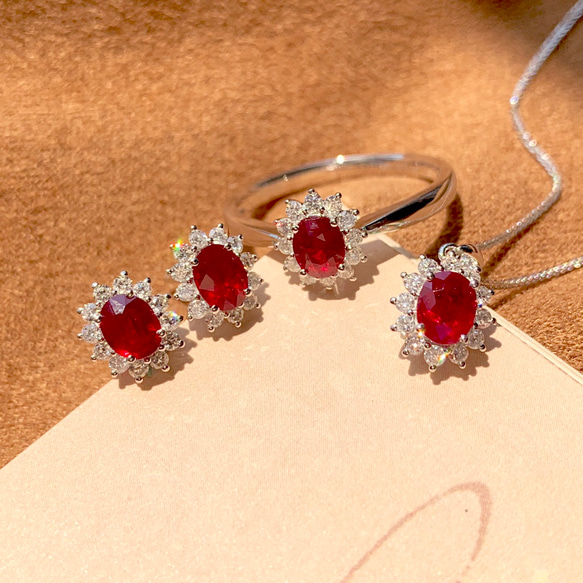 ルビーリングネックレスピアス3点セットk18 指輪・リング パール大好き  