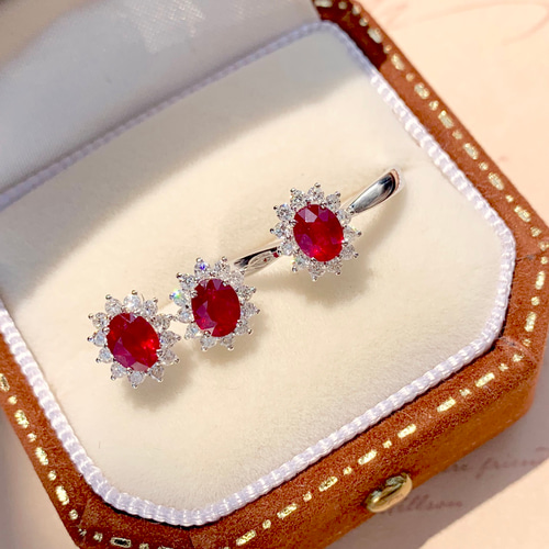 ルビーリングネックレスピアス3点セットk18 指輪・リング パール大好き  