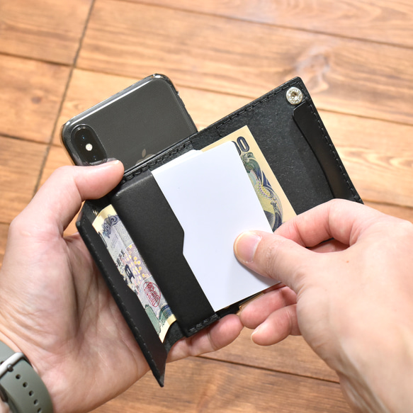 7-12 智慧型手機錢包，無需折疊即可存放鈔票 智慧型手機肩撐 3 色義大利皮革 [客製化] 第3張的照片