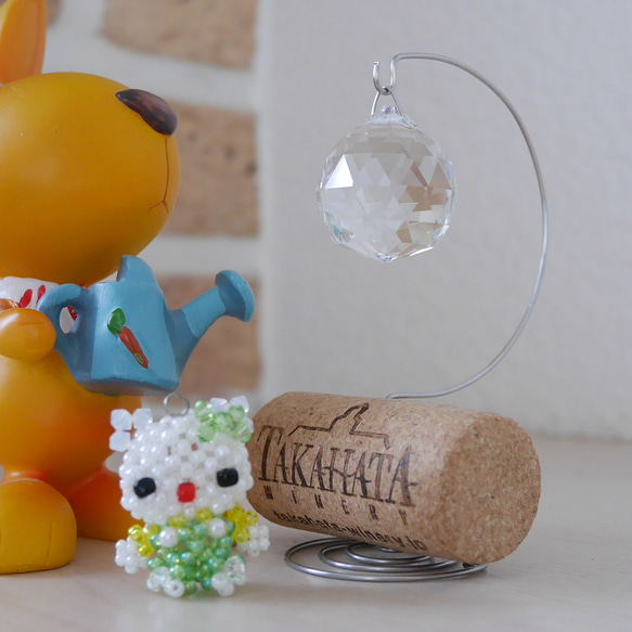 置き型 サンキャッチャー(コルク&ワイヤー&ガラス玉) ミニミニサイズ ビーズの人形&ウサギは別売りです 8枚目の画像