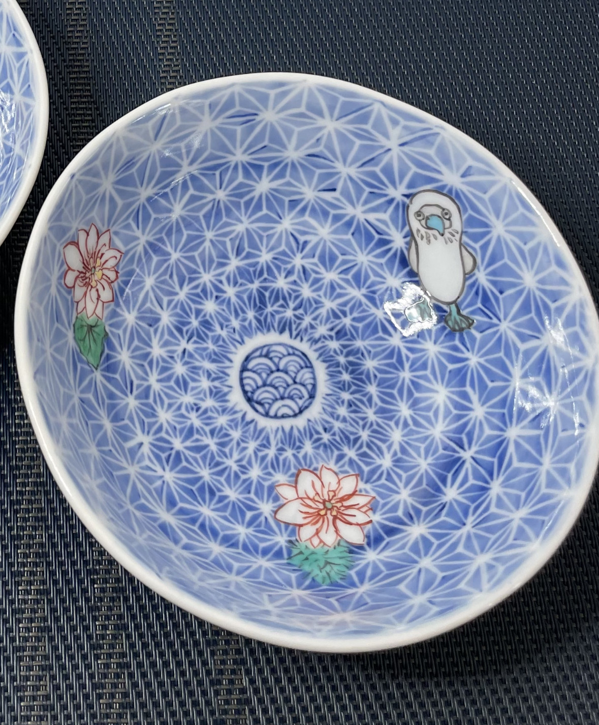 手描き磁器小鉢『アオアシカツオドリと月下美人』