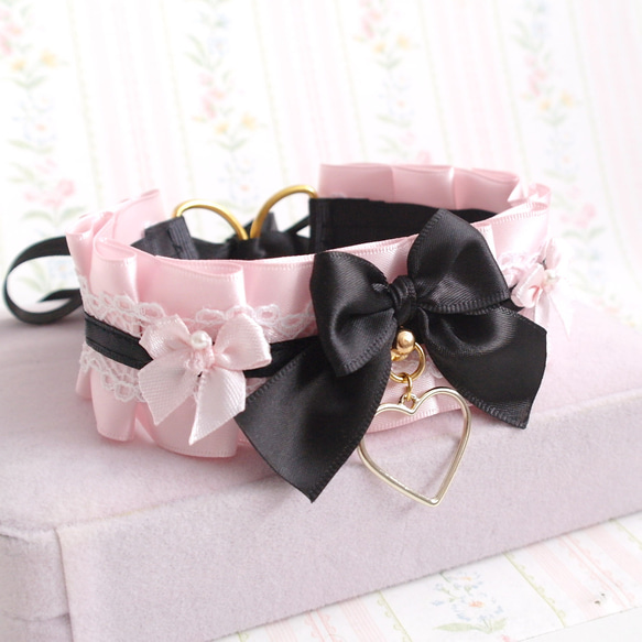 珍珠 愛心   粉紅色 黑色  蕾絲  蝴蝶結  項鍊 Choker Necklace 第3張的照片