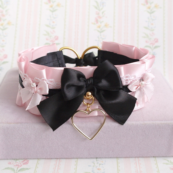 珍珠 愛心   粉紅色 黑色  蕾絲  蝴蝶結  項鍊 Choker Necklace 第2張的照片