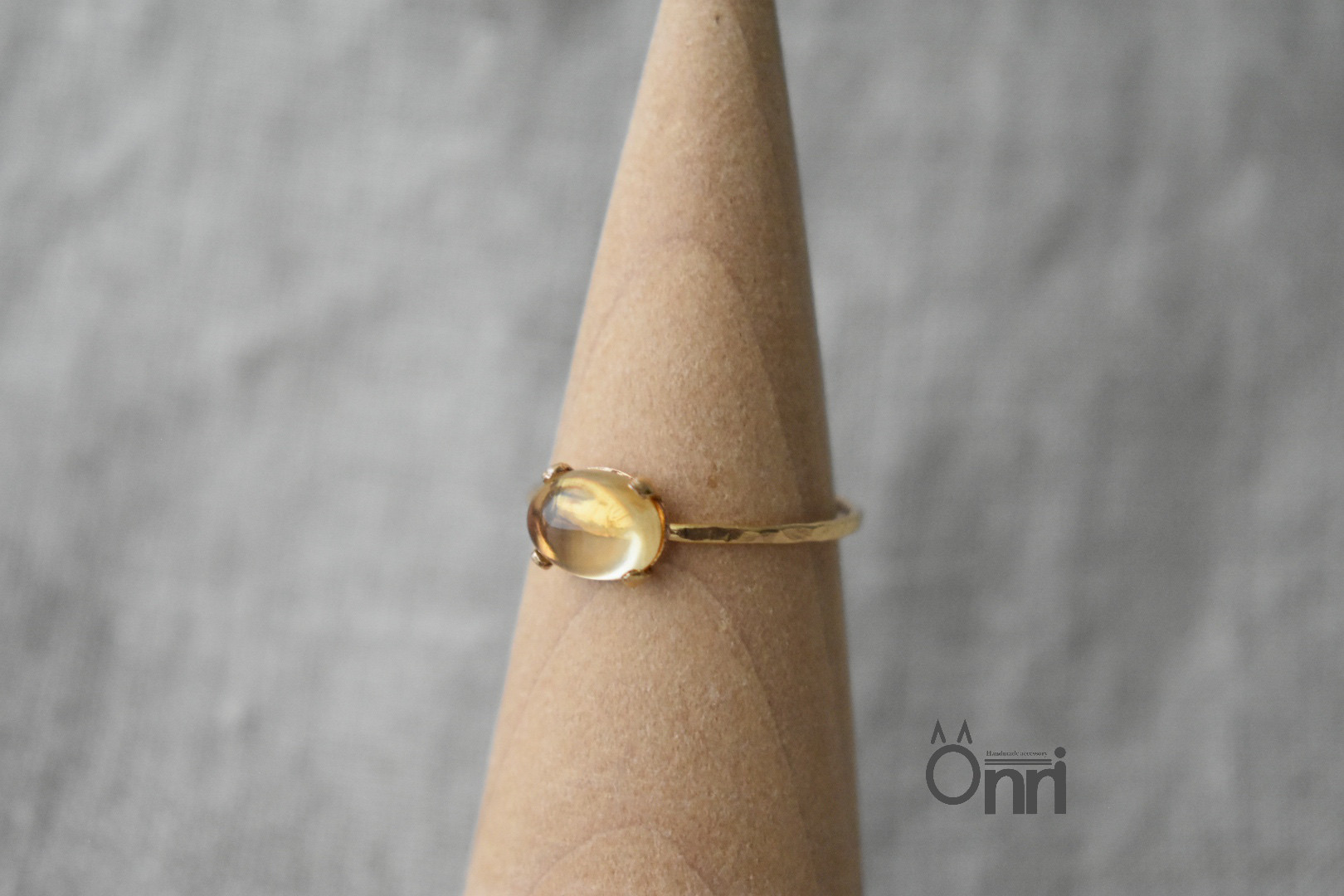 【受注生産】シトリンの鎚目リング　14kgf素材