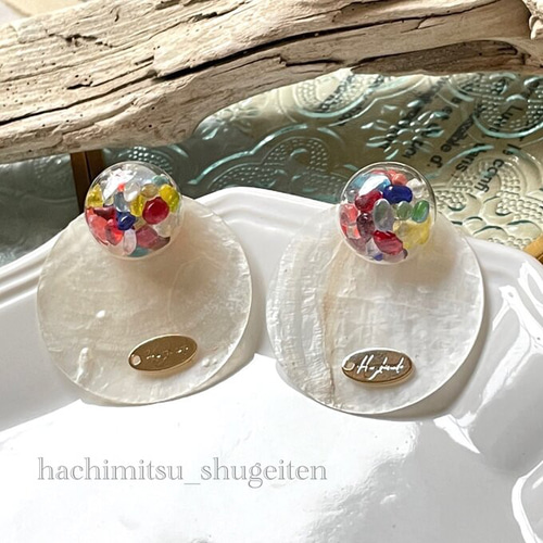 818】オリジナル❣️ガラス ドーム カボション ピアス☆ミックスカラー 