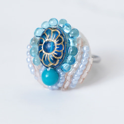 健談戒指 13 件均碼珠繡戒指花朵藍色白色多彩多色透明 第3張的照片