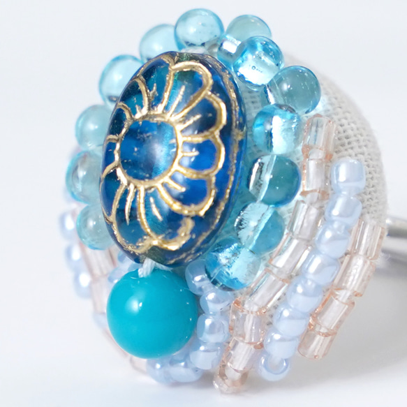 健談戒指 13 件均碼珠繡戒指花朵藍色白色多彩多色透明 第5張的照片