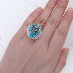 健談戒指 13 件均碼珠繡戒指花朵藍色白色多彩多色透明 第2張的照片