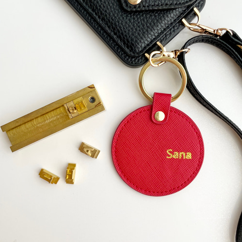 匿名配送対応【刻印オリジナル作成】丸型本革キーホルダー 全19色