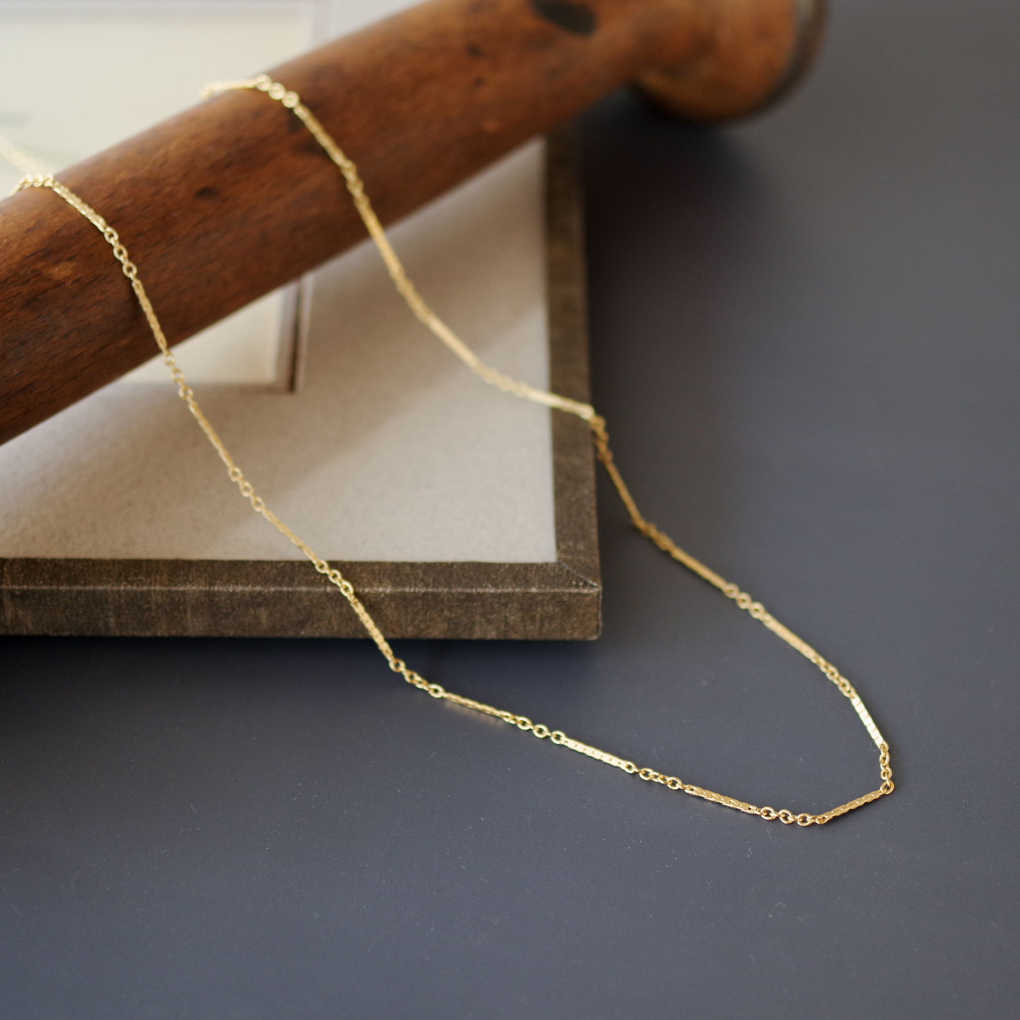 【長さご変更カスタマイズ可能！】k18ゴールド　華奢なフラットヴィンテージチェーンのネックレス
