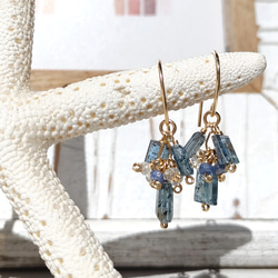 ❁Ocean＆Ice earrings All 14kgf❁稀少なティールブルーカイヤナイト 5枚目の画像