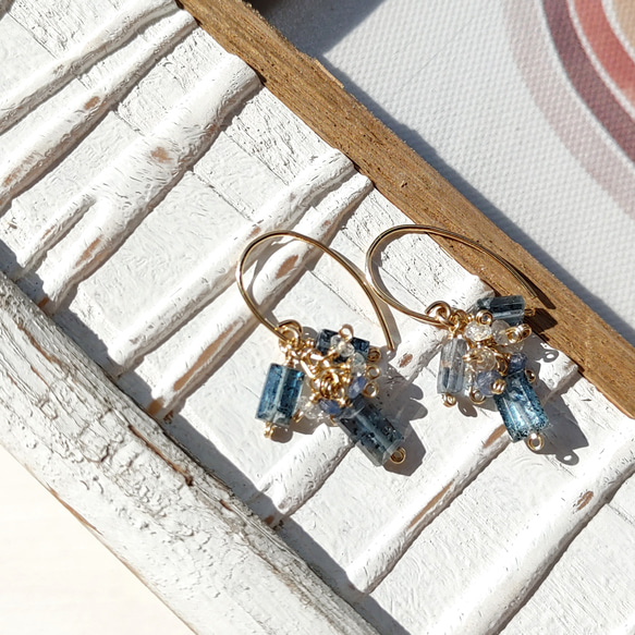 ❁Ocean＆Ice earrings All 14kgf❁稀少なティールブルーカイヤナイト 10枚目の画像