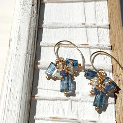 ❁Ocean＆Ice earrings All 14kgf❁稀少なティールブルーカイヤナイト 3枚目の画像
