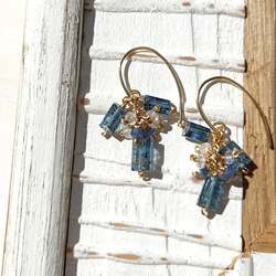 ❁Ocean＆Ice earrings All 14kgf❁稀少なティールブルーカイヤナイト 8枚目の画像