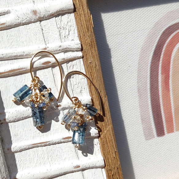 ❁Ocean＆Ice earrings All 14kgf❁稀少なティールブルーカイヤナイト 9枚目の画像