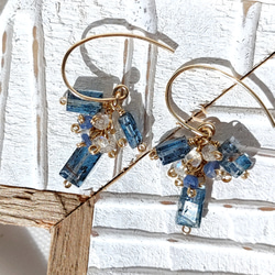 ❁Ocean＆Ice earrings All 14kgf❁稀少なティールブルーカイヤナイト 2枚目の画像