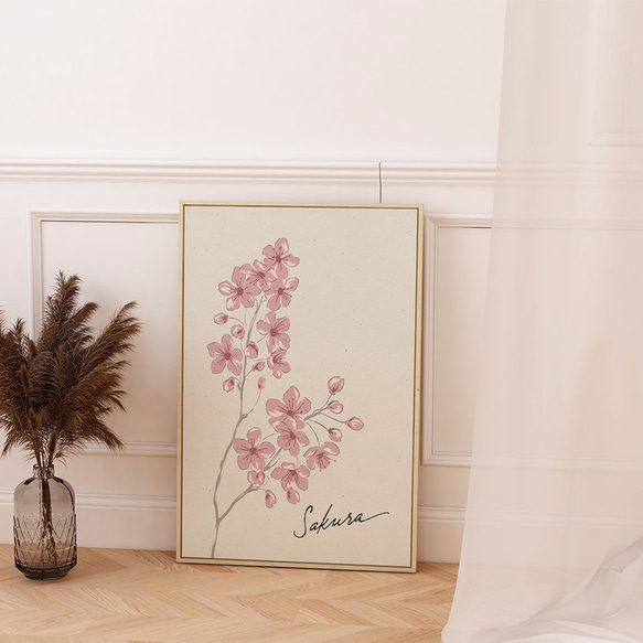 サクラのポスター　/ i1256 / ミモザ、スイセン、たんぽぽ、ムスカリ、桜、忘れな草など　ボタニカルポスター 1枚目の画像