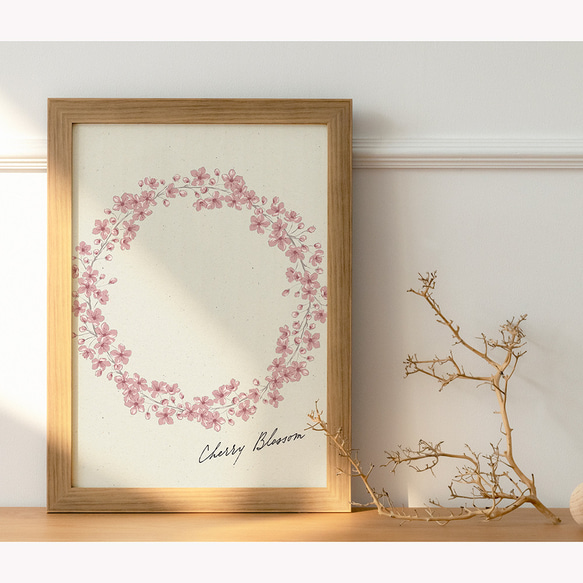 桜のリースのポスター　/ i1254 / ミモザ、スイセン、たんぽぽ、ムスカリ、桜、忘れな草など　ボタニカルポスター 2枚目の画像