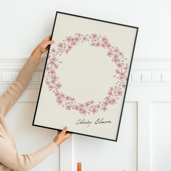 桜のリースのポスター　/ i1254 / ミモザ、スイセン、たんぽぽ、ムスカリ、桜、忘れな草など　ボタニカルポスター 7枚目の画像
