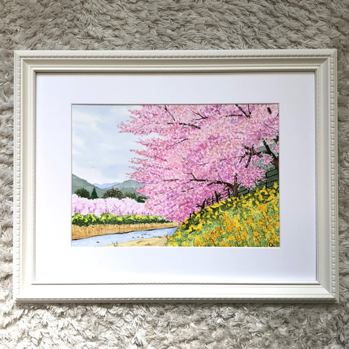 河津桜」透明水彩画 原画 風景画 額縁付 A4サイズ 絵画 Oni 通販 河津桜」透明水彩画 原画 風景画 額縁付 A4サイズ 絵画 Oni 通販