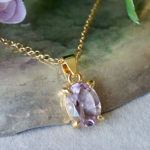 2月誕生石 再販x2 ピンクアメジスト ファセットカット ペンダント