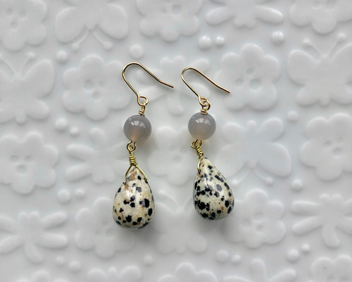 No.333 】大粒ダルメシアンジャスパーのピアス ピアス（フック 