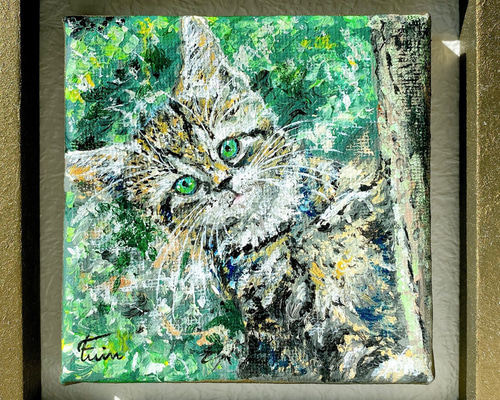 油絵 絵画 原画 寄り添う猫『しっぱのハート』 088 強そうな猫パート1 原画 一点物 絵画 アトリエ雅夫 通販
