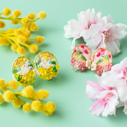 春を呼ぶ❇︎桜とメジロのつぶつぶピアス/イヤリング　刺繍アクセサリー　 桜ハンドメイド2023 3枚目の画像