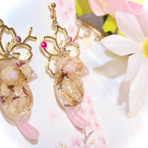 ฅ❤️ ねこ猫レジン桜蝶々ピアスイヤリングハンドメイド