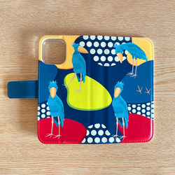 【受注製作品】ハシビロコウのiPhoneケース《Android対応》手帳型スマホケース 名入れ 動物 可愛い おしゃれ 2枚目の画像