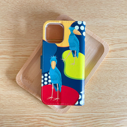 【受注製作品】ハシビロコウのiPhoneケース《Android対応》手帳型スマホケース 名入れ 動物 可愛い おしゃれ 4枚目の画像