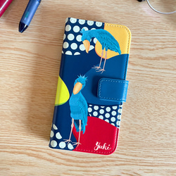 【受注製作品】ハシビロコウのiPhoneケース《Android対応》手帳型スマホケース 名入れ 動物 可愛い おしゃれ 10枚目の画像