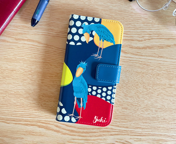 【受注製作品】ハシビロコウのiPhoneケース《Android対応》手帳型スマホケース 名入れ 動物 可愛い おしゃれ 10枚目の画像