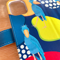 【受注製作品】ハシビロコウのiPhoneケース《Android対応》手帳型スマホケース 名入れ 動物 可愛い おしゃれ 5枚目の画像