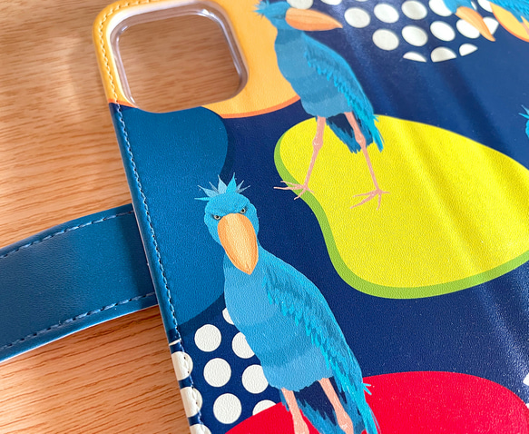 【受注製作品】ハシビロコウのiPhoneケース《Android対応》手帳型スマホケース 名入れ 動物 可愛い おしゃれ 5枚目の画像
