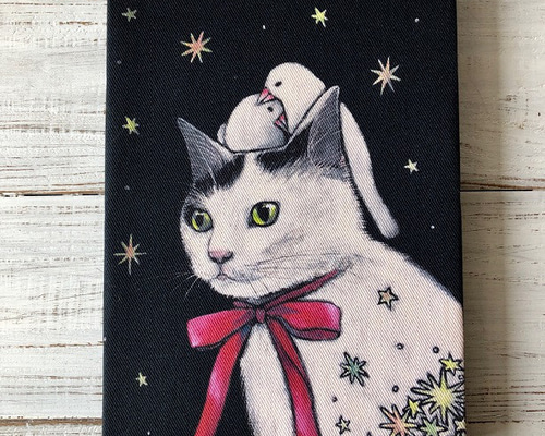星月猫☆アート「ににこ リボンの先に」猫 猫絵画 SM 複製画
