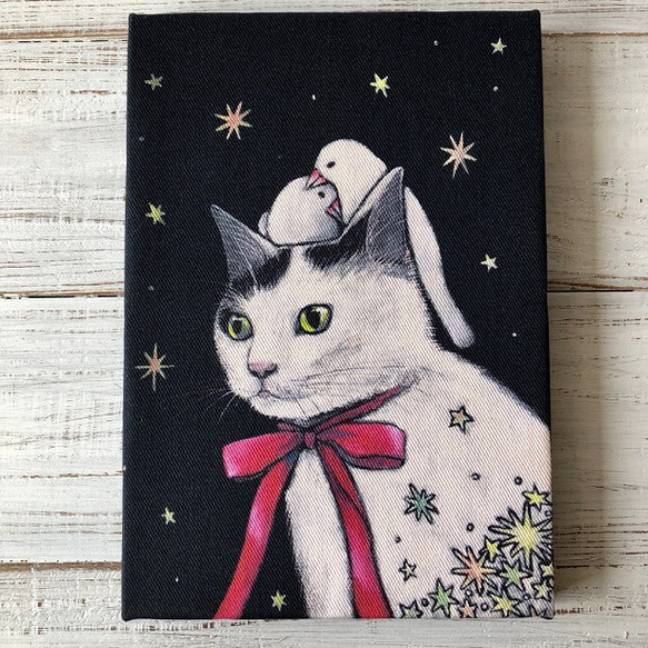 星月猫☆アート「ににこ リボンの先に」猫 猫絵画 SM 複製画