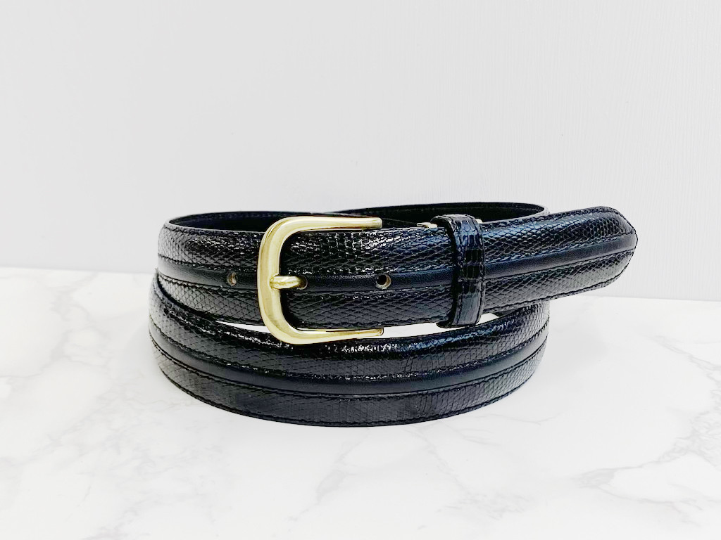 日本製　リザード　上質　ベルト　トカゲ革　牛革　コンビネーション　真鍮磨きバックル　エキゾチックレザー