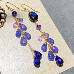 高品質【スイスブルートパーズ】ブリオレットカット2粒ピアス/14kgf