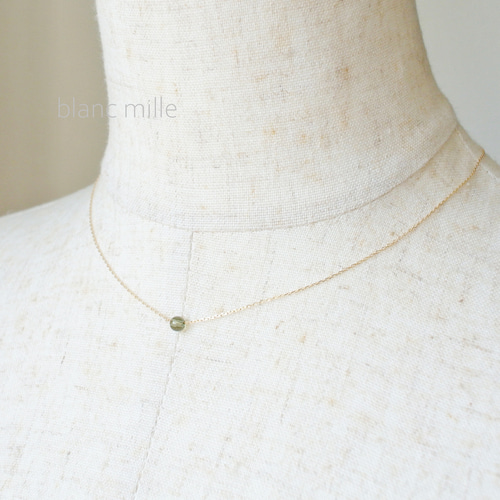 No.1915○*モルダバイト3.8mm 18金ゴールドネックレス○*天然ガラス 