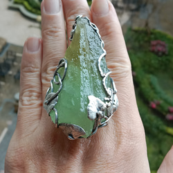 方解石原礦手工銀戒 純銀戒指~ 「一抹綠 」~Green Calcite Mineral Silver Ring 第1張的照片