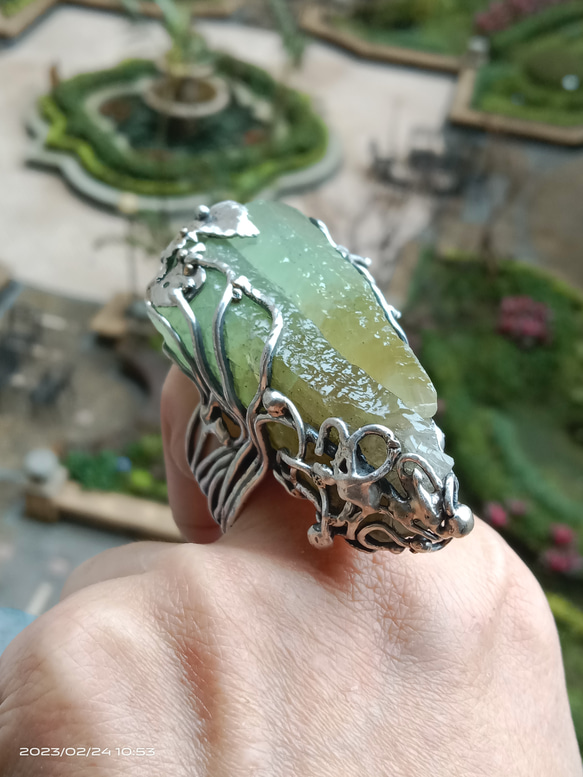 方解石原礦手工銀戒 純銀戒指~ 「一抹綠 」~Green Calcite Mineral Silver Ring 第6張的照片