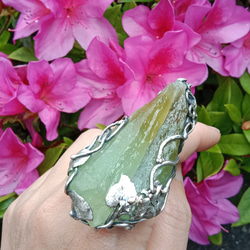 方解石原礦手工銀戒 純銀戒指~ 「一抹綠 」~Green Calcite Mineral Silver Ring 第19張的照片