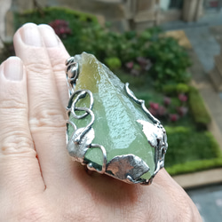 方解石原礦手工銀戒 純銀戒指~ 「一抹綠 」~Green Calcite Mineral Silver Ring 第10張的照片