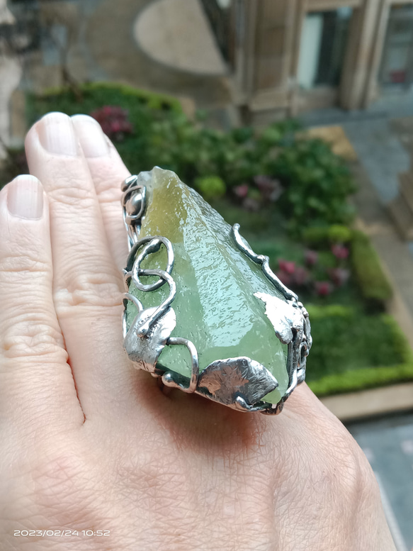 方解石原礦手工銀戒 純銀戒指~ 「一抹綠 」~Green Calcite Mineral Silver Ring 第10張的照片