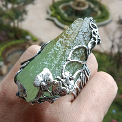 方解石原礦手工銀戒 純銀戒指~ 「一抹綠 」~Green Calcite Mineral Silver Ring 第13張的照片