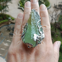方解石原礦手工銀戒 純銀戒指~ 「一抹綠 」~Green Calcite Mineral Silver Ring 第20張的照片