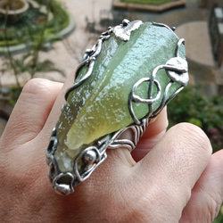 方解石原礦手工銀戒 純銀戒指~ 「一抹綠 」~Green Calcite Mineral Silver Ring 第4張的照片